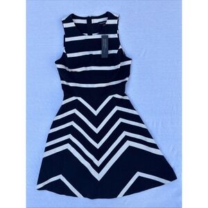 Banana Republic Dress Women Black Sz 2 Sloan Geomet A-Line Stripe Sleeveless NWT